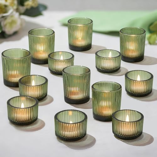 Glass Tealight Candle Holder: 24 PCS Green Votive Candle Holders in Dark Green