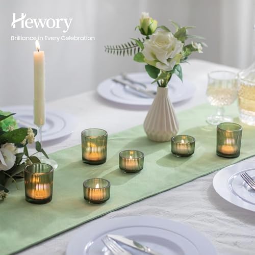 Glass Tealight Candle Holder: 24 PCS Green Votive Candle Holders in Dark Green, alternate view 4