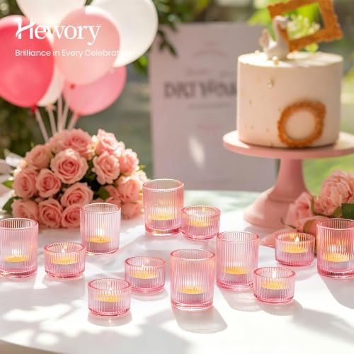 Glass Tealight Candle Holder: 24 PCS Pink Votive Candle Holders Bulk in Pink, alternate view 5