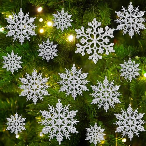 Glitter Christmas Silver Plastic Snowflake Ornaments for Winter Holiday