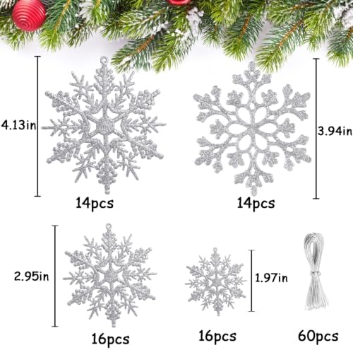 Glitter Christmas Silver Plastic Snowflake Ornaments for Winter Holiday, alternate view 3