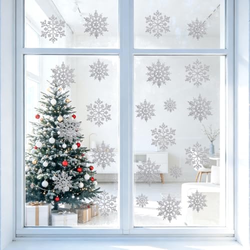 Glitter Christmas Silver Plastic Snowflake Ornaments for Winter Holiday, alternate view 5
