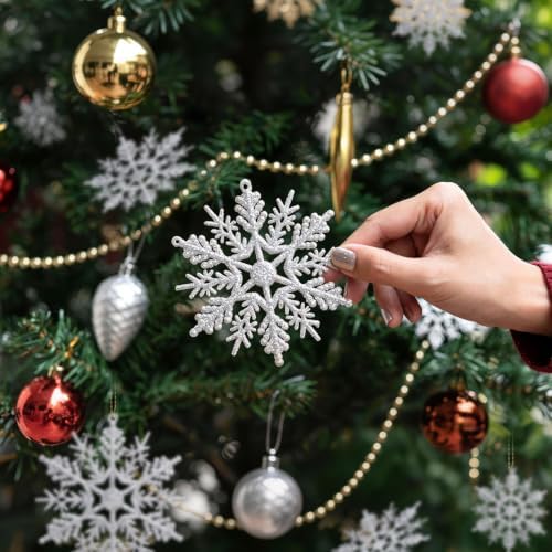 Glitter Christmas Silver Plastic Snowflake Ornaments for Winter Holiday, alternate view 6