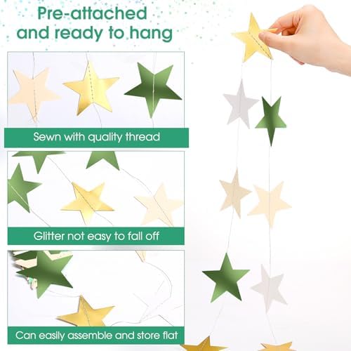 Glitter Star Garland Banner 2026 Party Decor 130 Feet Star Hanging Banner Twinkle Backdrop for Graduation, alternate view 4