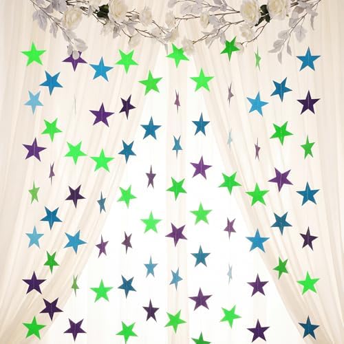 Glitter Star Garland Banner Christmas Decor 130 Feet Star Hanging Banner Twinkle Backdrop for Homecoming, alternate view 4