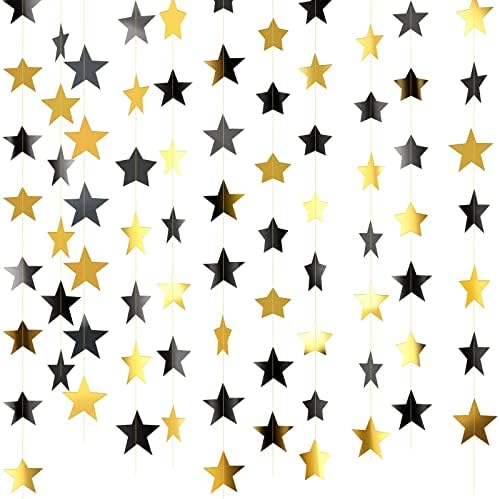 Glitter Star Garland Banner Decoration, 130 Feet Bright Gold Star Hanging Bunting Banner Backdrop for Engagement