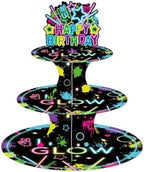 Glow in Dark Cupcake Stand Neon Birthday Party Decorations 3 Tiered Dessert Cake Table Displays Glow in Dark