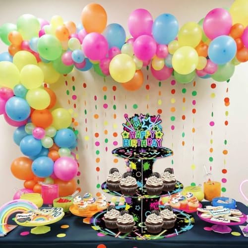 Glow in Dark Cupcake Stand Neon Birthday Party Decorations 3 Tiered Dessert Cake Table Displays Glow in Dark, alternate view