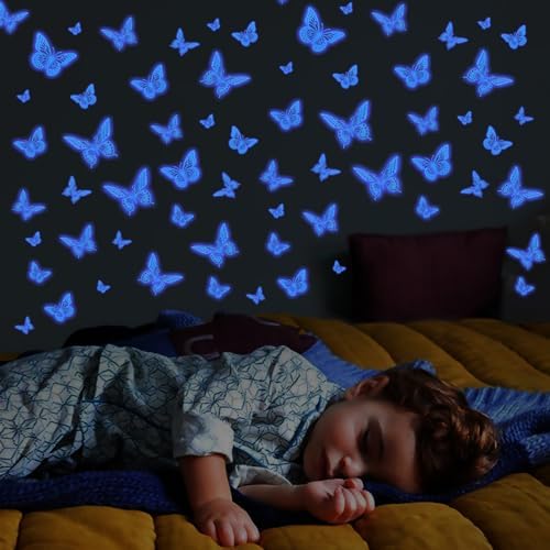 Glow in The Dark 3D Butterfly 24 Pcs Blue Butterfly Stickers, alternate view 3