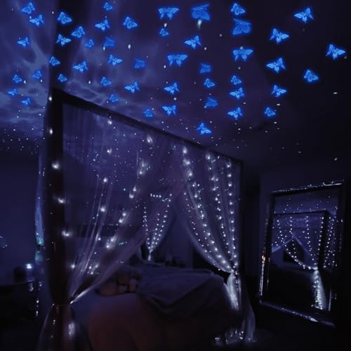 Glow in The Dark 3D Butterfly 24 Pcs Blue Butterfly Stickers, alternate view 5