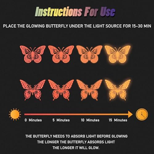 Glow in The Dark 3D Butterfly 24 Pcs Orange Butterfly Stickers, alternate view 6