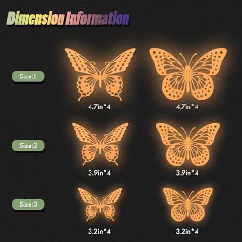 Glow in The Dark 3D Butterfly 24 Pcs Orange Butterfly Stickers, alternate view 7