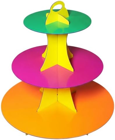 Glow in the Dark Neon 3-Tier Cupcake Stand, 1 Set Cardboard in multicolor