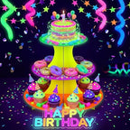 Glow in the Dark Neon 3-Tier Cupcake Stand, 1 Set Cardboard in multicolor, alternate view 2
