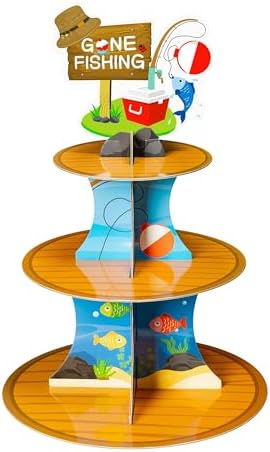 Go Fishing Cupcake Stand - 3 Tiered Fish Birthday Party Decorations in Blue、green