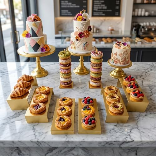 Gold 11Pcs Metal Dessert Display Set Round Cake Stand Riser Platter in Gold