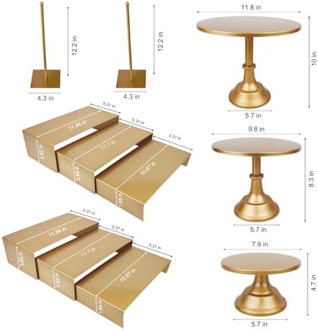 Gold 11Pcs Metal Dessert Display Set Round Cake Stand Riser Platter in Gold, alternate view 2