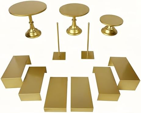 Gold 11Pcs Metal Dessert Display Set Round Cake Stand Riser Platter in Gold, alternate view 3