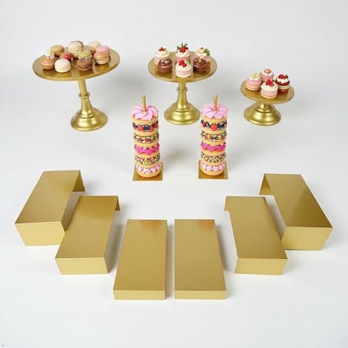 Gold 11Pcs Metal Dessert Display Set Round Cake Stand Riser Platter in Gold, alternate view 4