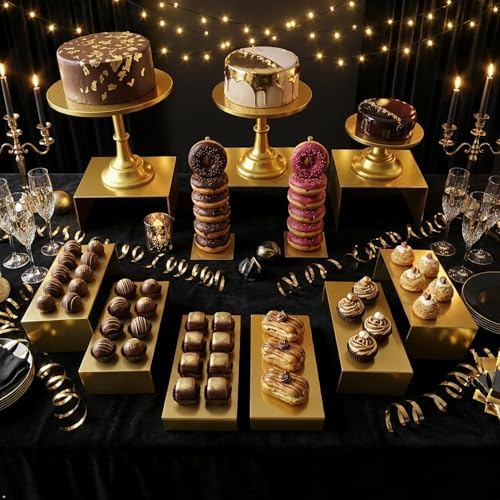 Gold 11Pcs Metal Dessert Display Set Round Cake Stand Riser Platter in Gold, alternate view 6