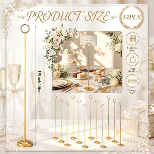 Gold 12 Pcs Table Number Holders 15 Inch Number Stand Place Card Holder for Photos, Food Signs, Memo Notes, alternate view 4