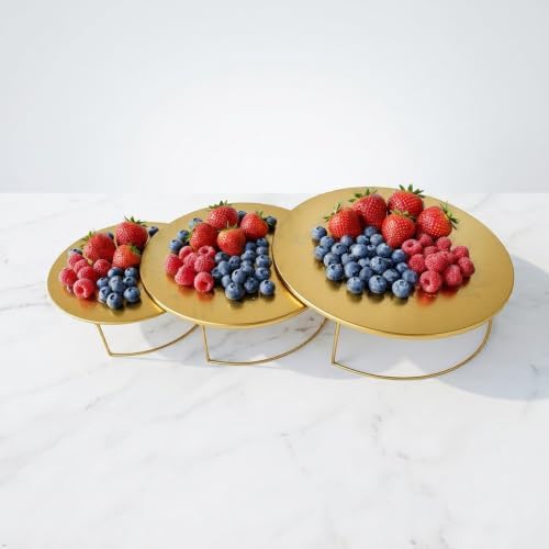 Gold 3Pcs Half-Circle Nesting Metal Cake Stand Set 8/10/12 Inch Tray in Gold, alternate view 4