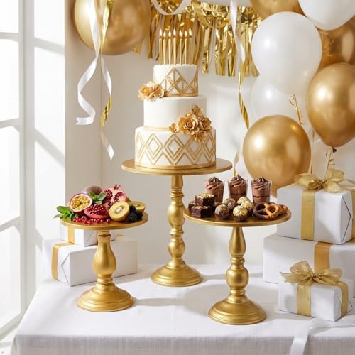 Gold 3Pcs Metal Round Vintage Cake Stand Set 8"10"12 Dessert Display in Gold