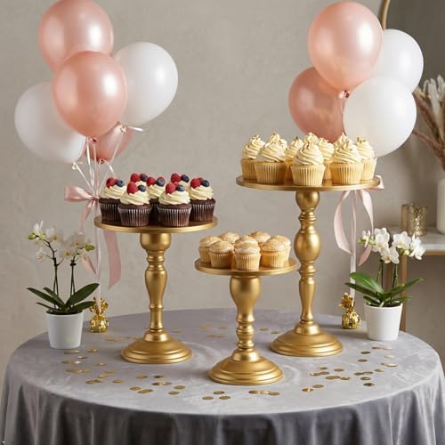 Gold 3Pcs Metal Round Vintage Cake Stand Set 8"10"12 Dessert Display in Gold, alternate view 5