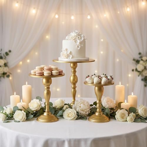 Gold 3Pcs Metal Round Vintage Cake Stand Set 8"10"12 Dessert Display in Gold, alternate view 6