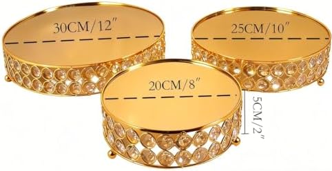 Gold 8/10/12Inch Crystal Cake Stand Set Round Cake Stand with Crystal Bling Pendants Dessert Table Display Set, alternate
