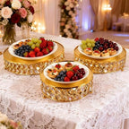 Gold 8/10/12Inch Crystal Cake Stand Set Round Cake Stand with Crystal Bling Pendants Dessert Table Display Set, alternate