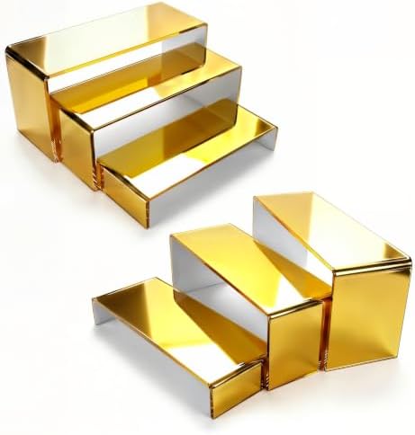 Gold Acrylic Display Riser, 2-Set 3-Tier Cupcake Stand in Gold Mirror