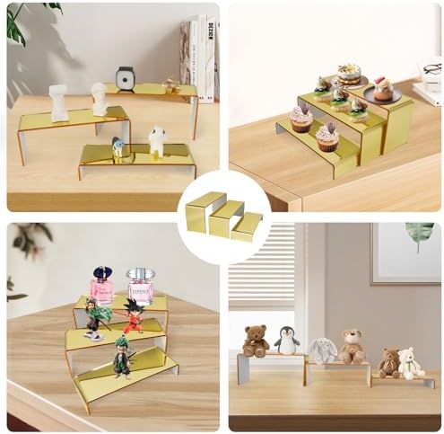 Gold Acrylic Display Riser, 2-Set 3-Tier Cupcake Stand in Gold Mirror, alternate view 4