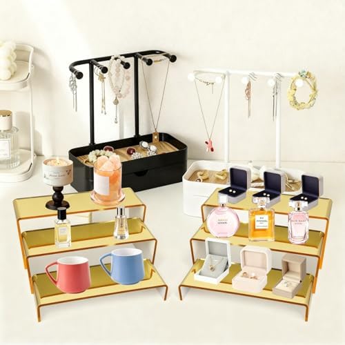 Gold Acrylic Display Riser, 2-Set 3-Tier Cupcake Stand in Gold Mirror, alternate view 7
