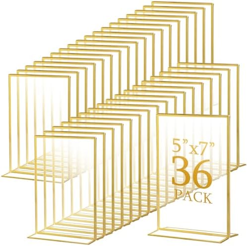 Gold Acrylic Sign Holders, Gold Picture Frames, 36 Pack, 5 x 7 Inch in 4 x 6 Inch in clear, gold