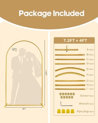 Gold Arch Backdrop Stand, 7.2FT in Gold, alternate view 5