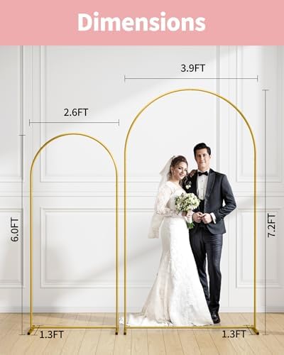 Gold Arch Backdrop Stand Set, Metal, Set of 2, 7.2 ft and 6 ft, alternate view 2