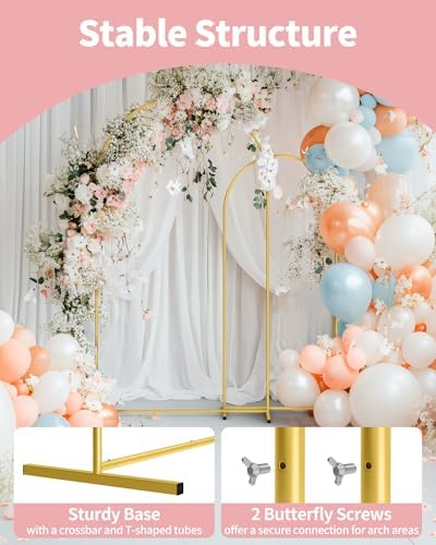 Gold Arch Backdrop Stand Set, Metal, Set of 2, 7.2 ft and 6 ft, alternate view 3