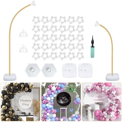 Gold Balloon Arch Stand Kit, 9.3ft & 6ft Free Bending Soft Balloon Flower Backdrop Stands Set with Water Base