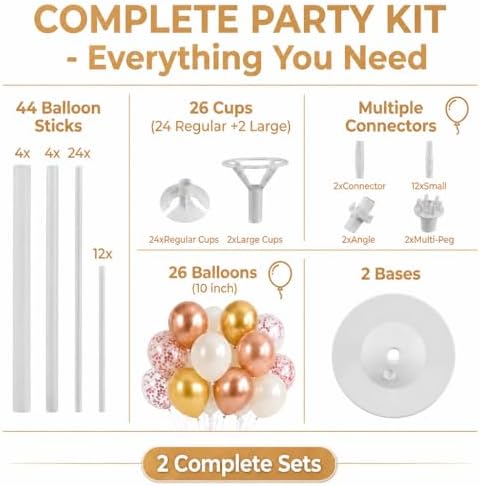 Gold Balloon Column Stand Kit for Floor with Base, Pole, for Party Decor in 2 Count (Pack of 1) in Soft Rose, alternate view