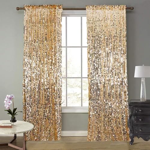 Gold Big Payatte Sequin 18MM Sequin Backdrop Drapes Curtains Panels, Fashion 9FTx9FT Backdrop for Thanksgiving