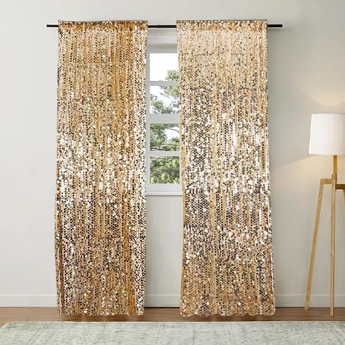 Gold Big Payatte Sequin 18MM Sequin Backdrop Drapes Curtains Panels, Fashion 9FTx9FT Backdrop for Thanksgiving, alternate