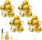 Gold Birthday Decorations, 4 Set Balloon Stand with Gold Balloons in 4 in Black Gold