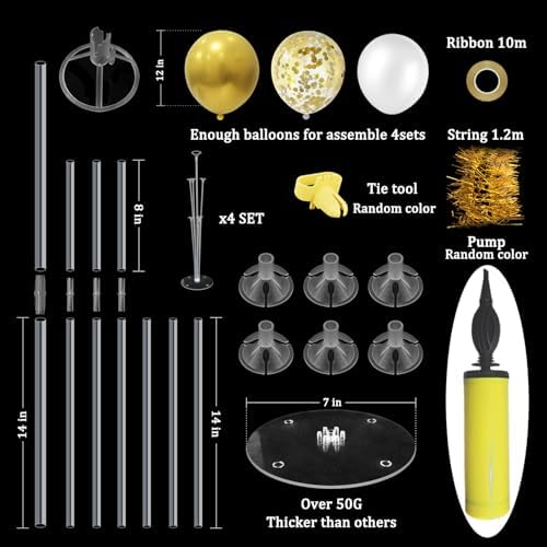 Gold Birthday Decorations, 4 Set Balloon Stand with Gold Balloons in 4 in Black Gold, alternate view 3