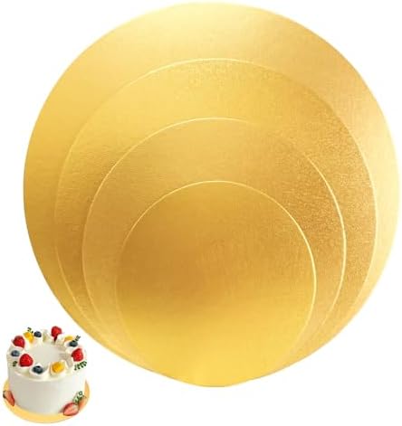 Gold Cake Boards 4 Pack, 6 8 10 12 Inch Round Cardboard Cake Base