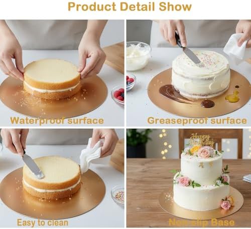 Gold Cake Boards 4 Pack, 6 8 10 12 Inch Round Cardboard Cake Base, alternate view 4