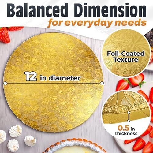 Gold Cake Drum 12 Inch, Round Cake Board, 1/2 Inch Thick Cardboard, alternate view 2