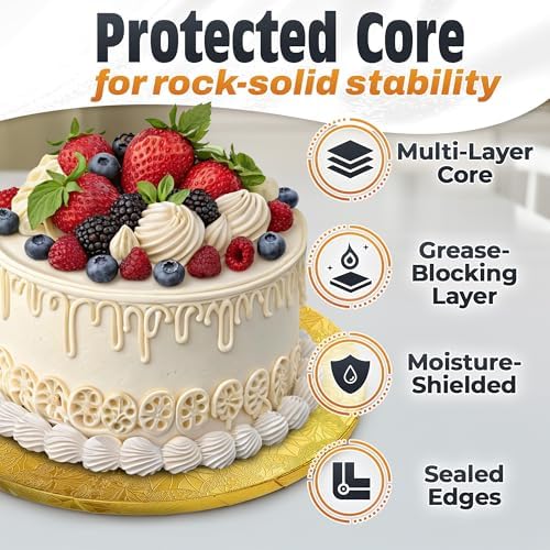 Gold Cake Drum 12 Inch, Round Cake Board, 1/2 Inch Thick Cardboard, alternate view 3