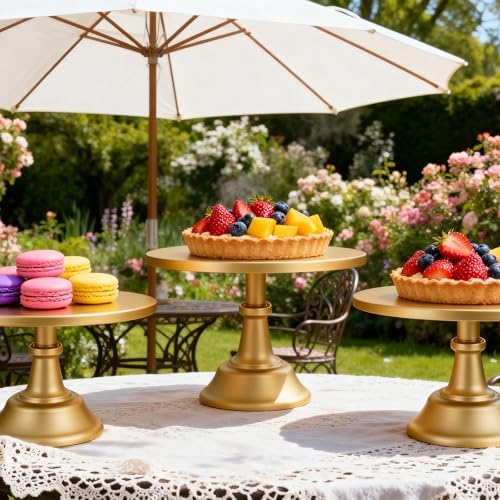 Gold Cake Stand Set Metal Dessert Table Display Stand 3 Pack in Gold, alternate view 2