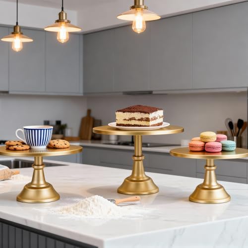 Gold Cake Stand Set Metal Dessert Table Display Stand 3 Pack in Gold, alternate view 6